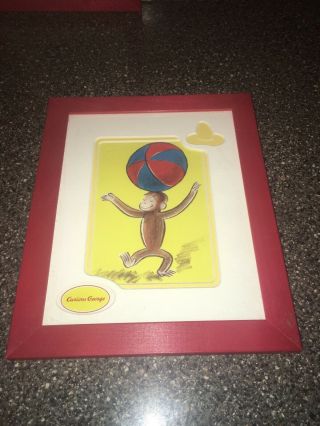 RARE COLLECTIBLE 3 Curious George Prints Red Frames Kids Decor Pictures Wall Art 3