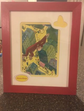 RARE COLLECTIBLE 3 Curious George Prints Red Frames Kids Decor Pictures Wall Art 4