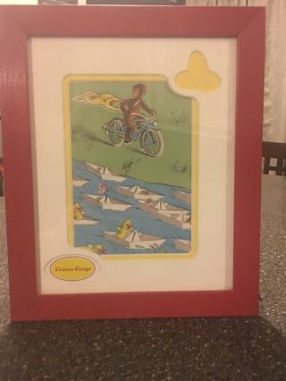 RARE COLLECTIBLE 3 Curious George Prints Red Frames Kids Decor Pictures Wall Art 7