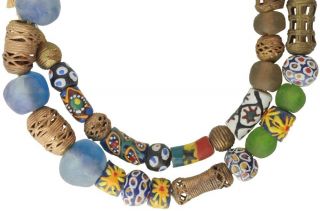 African Trade Beads Ashanti Brass Krobo Powder Glass Beads Necklace Ghana