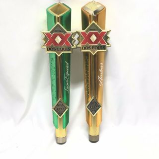 Dos Equis Especial And Amber Xx Lager Cerveza Beer Tap Handles 12.  5in Tall