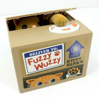 Fuzzy Wuzzy Electronic Kitty Piggy Bank Pops Up Snatches Your Coin Box Cat Nib