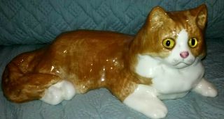 14 " Vintage N.  S.  Gustin Cat Figurine Orange And White Lying Down Hand Decorated