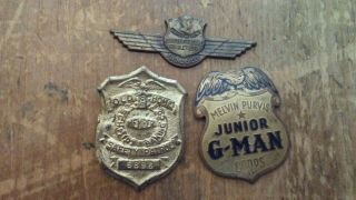3 Toy Badges Melvin Purvis Jimmie Allen Cadet Schmidt Baking Safety Patrol Rare