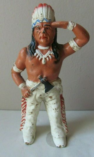 Vintage Indian Chief Tomahawk Cast Iron Still Coin Bank Paint 6 " Hubley