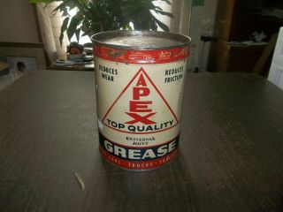 Vintage Empty Apex Top Quality 5 Lb Grease Oil Can Gas Advertising Collectible
