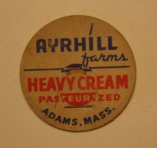 Ayrhill Farms Adams,  Mass.  Ma.  Ayrshire Dairy Herd 1 5/8s Milk Bottle Cap