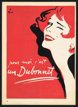 Dubonnet Ad Cafe Bar Bistro Advert Gruau 1950s Vintage Print Ad Retro