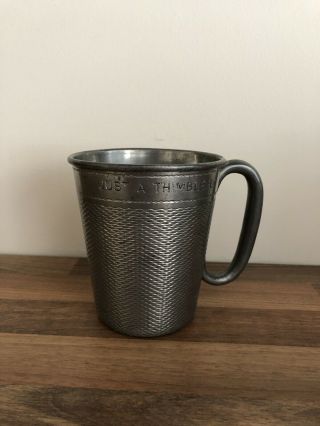 Rare Vintage Very Large Just A Thimble Full Pewter Drink Measure Cup