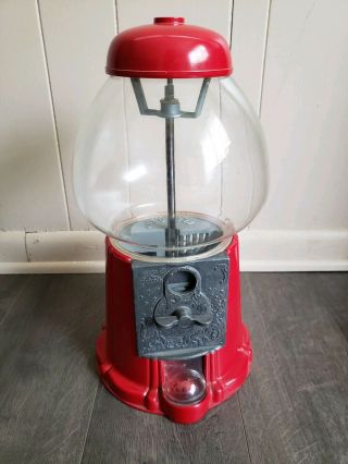 Carousel Bubble Gum Gumball Machine Candy Metal Glass Globe Vintage 1985 Red
