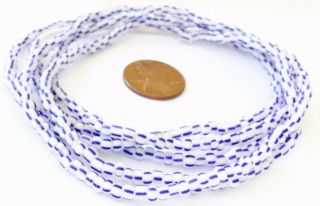 3mm Fine Vintage Opaque Stripe White Blue Glass Beads Trade Beads - Ghana