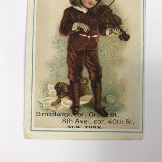 Max Stadler & Co 8th Ave NY York Boy Violin Puppy Pug Victorian Trade Card 4