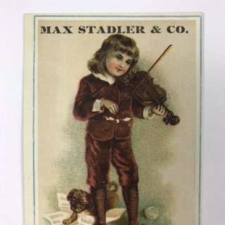 Max Stadler & Co 8th Ave NY York Boy Violin Puppy Pug Victorian Trade Card 5
