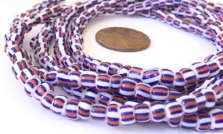 Fine Vintage Opaque Blue White Red Matching 4mm Glass Beads Trade Beads - Ghana