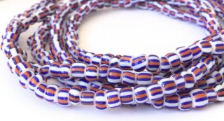 Fine vintage Opaque Blue White Red matching 4mm glass beads Trade Beads - Ghana 3