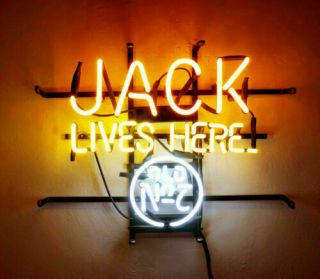 Jack Daniel’s Old No.  7 " Jack Lives Here " Real Glass Neon Sign Beer Bar Light