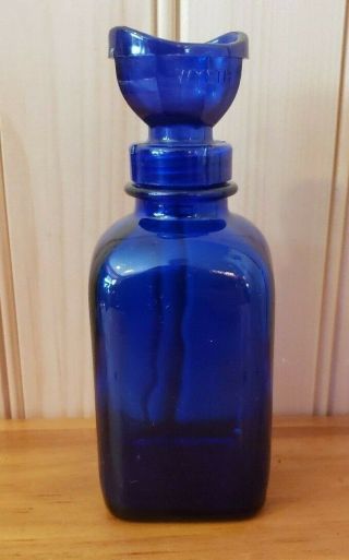 Vintage Wyeth Cobalt Blue Eye Wash Bottle And Cup Stopper Top 8 Oz.