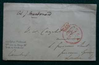 Antique Signed Royal Cover Prince Adolphus Duke Of Cambridge King George Iii
