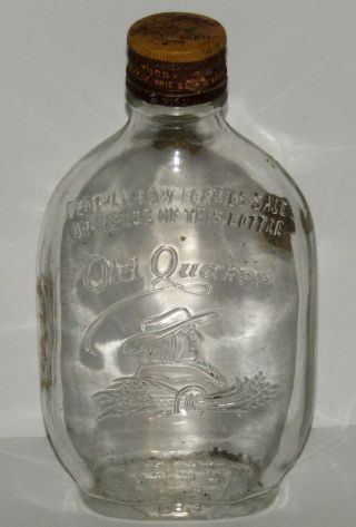 Vintage Old Quaker Empty Glass Whiskey Bottle With Cap And Wisconsin Tax Stamp