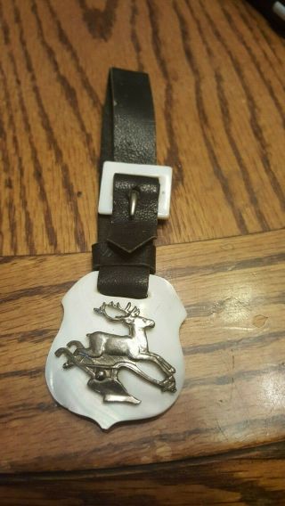 Early John Deere Mother Of Pearl Watch Fob & Strap