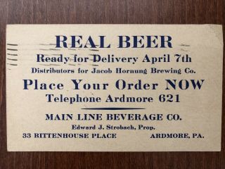 March 1933 Vintage Postcard Real Beer Ready - Prohibition - Advertising