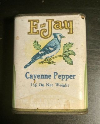 E - Jay Brand Cayenne Pepper Spice Tin E.  J.  Evans Co Van Wert Ohio