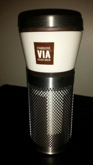 Starbucks Coffee Via Ready Brew Ceramic & Metal Travel Tumbler Mug 16 Oz