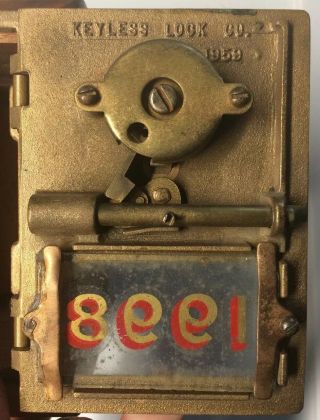 Vintage,  1959 Post Office Brass Door Wood Box Coin Bank Combination Lock.  D07