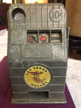 Vintage Cast Iron Bank Slot Machine Jack Pot Las Vegas,  Nevada