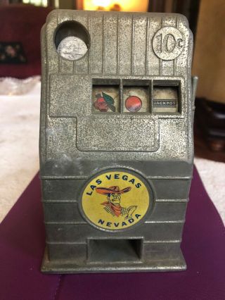 Vintage Cast Iron Bank Slot Machine Jack Pot Las Vegas,  Nevada 2