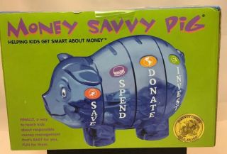 Money Savvy Pig Plastic Piggy Bank Save Spend Donate Invest Educational Red
