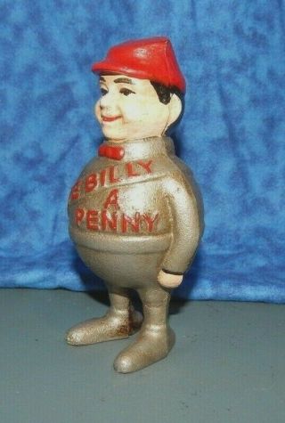 " Give Billy A Penny " Red Cap Gas Station Attendant Cast Iron Bank Promotional
