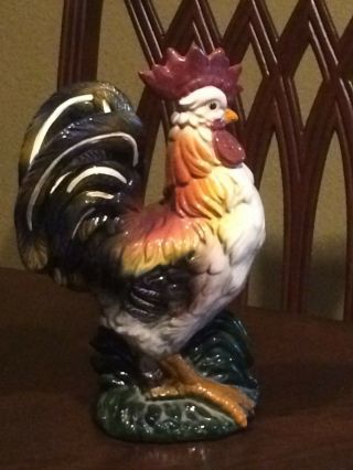 Ceramic Rooster 10.  5 " Tall Hand Painted Decor