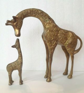 Brass Giraffe Figurine Set.  Momma & Baby.  8 " Tall.  Over 2lbs.  With Spot Pattern