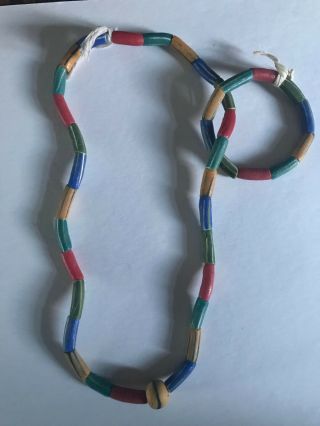 Vintage African Glass Trade Bead Necklace W/matching Bracelet From Ghana
