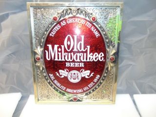 Vintage Old Milwaukee Beer Plastic Advertisement Display Sign Gold Red 14 " X 12 "
