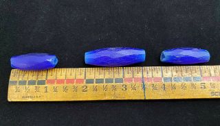 (3) Antique Trade Beads - Russian Blue - Faceted Cane - Ellipsoid Hudson Bay Fur Trade 2