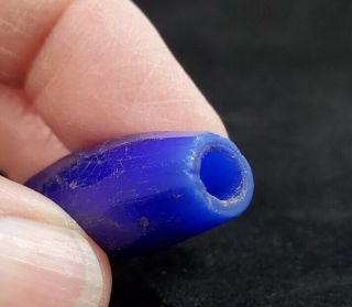 (3) Antique Trade Beads - Russian Blue - Faceted Cane - Ellipsoid Hudson Bay Fur Trade 6