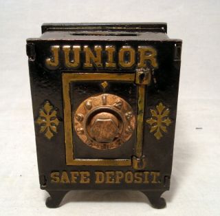 Antique Cast Iron Junior Safe Deposit Still Bank Combination Lock 1890 