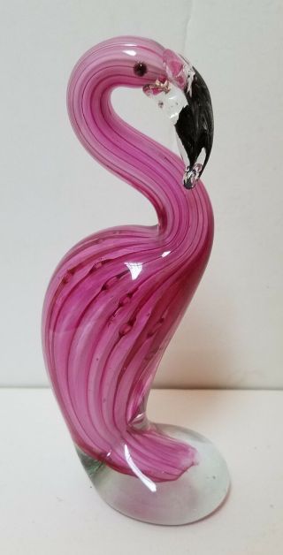 Pink Flamingo Art Glass Figurine Wading Bird