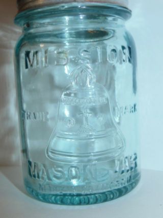 Ca Mission Pint Pt Vintage Aqua Mason Canning Jar Redbook 12 2190 C.  1925 - 1938