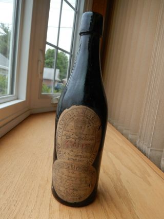 1880 Antique Guinness Extra Stout Beer Bottle - Paper Label E&j Burke Dublin