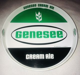 Vintage Genesee Cream Ale Beer 2 Sided Graphics Green White Metal Serving Tray