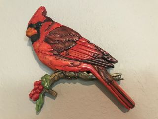 Stunning Handmade Wood Intarsia Sculpture Cardinal Bird On Branch Signed Dated