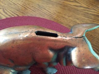 Vintage Cast Iron Pig Bank SOUVENIR CHICAGO STOCKYARDS Copper Wash 1940s 7