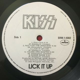 KISS LICK IT UP RARE WHITE LABEL CANADA PRESS LP (1983) MERCURY SRM - 1 - 4082 EX 2