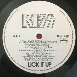 KISS LICK IT UP RARE WHITE LABEL CANADA PRESS LP (1983) MERCURY SRM - 1 - 4082 EX 3