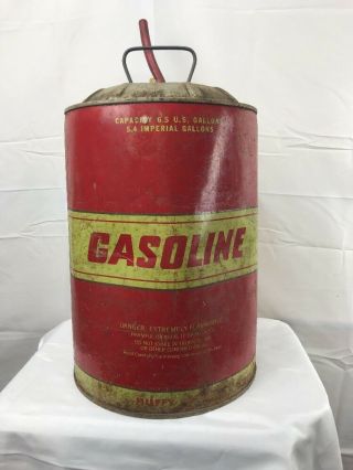 Rare Vintage 1979 Huffy 5 Gallon Red Metal Gas Fuel Can With Spout Nr