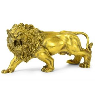 Brass Wild Animals Lion Statuette Figurine Statue Decoration