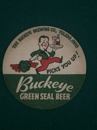 Buckeye Brewing Co,  Toledo,  Ohio Buckeye Green Seal Beer Coaster